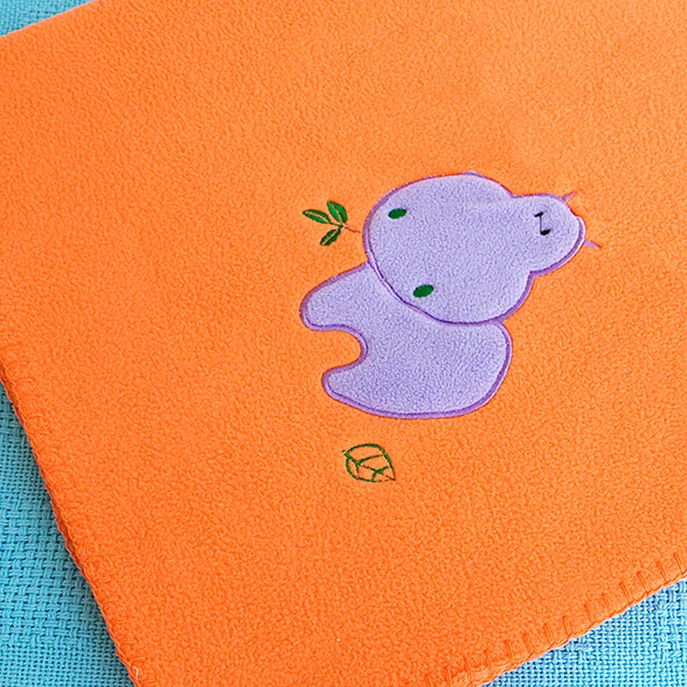 Purple Hippo - Orange - Embroidered Applique Coral Fleece Baby Throw Blanket (29.5 by 39.4 inches) Photo 3