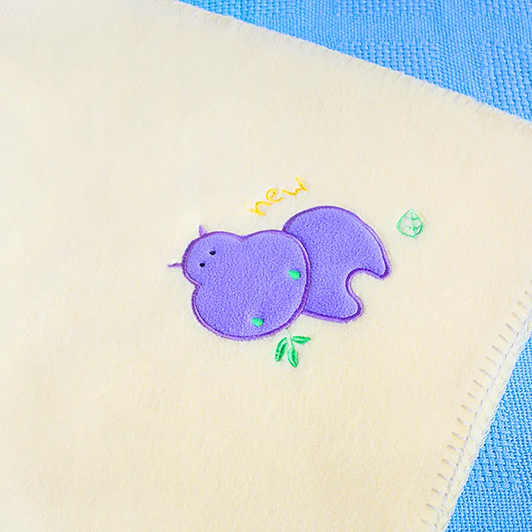 Purple Hippo - Yellow - Embroidered Applique Coral Fleece Baby Throw Blanket (29.5 by 39.4 inches) Photo 3