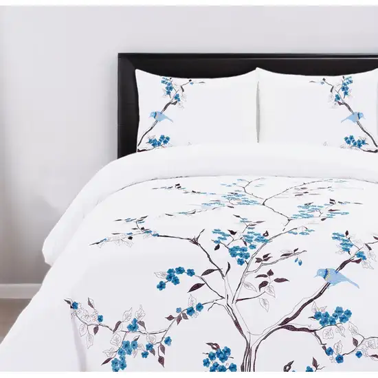 Blue and White Queen 100% Cotton 200 Thread Count Washable Duvet Cover Set Photo 1