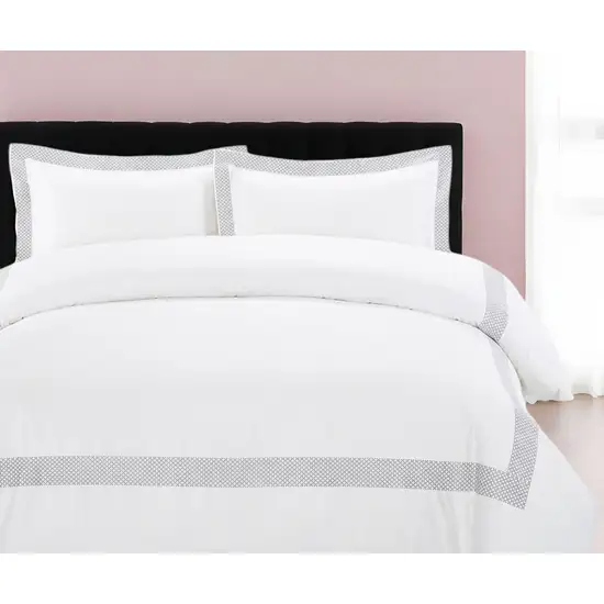 Gray and White Queen 100% Cotton 200 Thread Count Washable Duvet Cover Set Photo 2