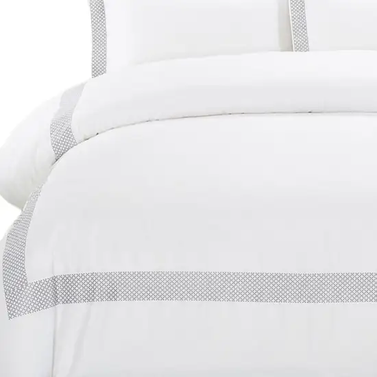 Gray and White Queen 100% Cotton 200 Thread Count Washable Duvet Cover Set Photo 4