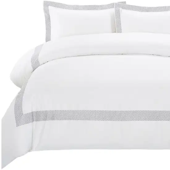 Gray and White Queen 100% Cotton 200 Thread Count Washable Duvet Cover Set Photo 5