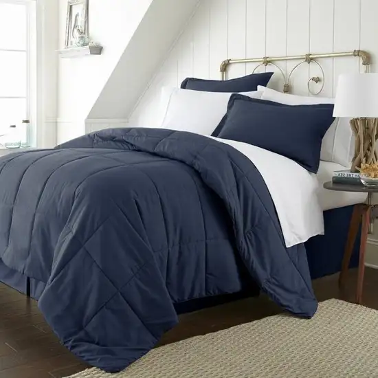 Queen Navy Microfiber Baffle-Box 6-Piece Reversible Bed-in-a-Bag Comforter Set Photo 2