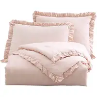 Photo of Queen Oversized Pink Ruffled Edge Microfiber Comforter Set