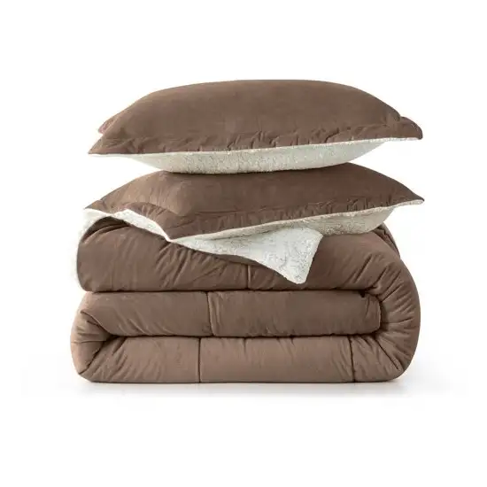 Queen Plush Microfiber Reversible Comforter Set in Chocolate Photo 3