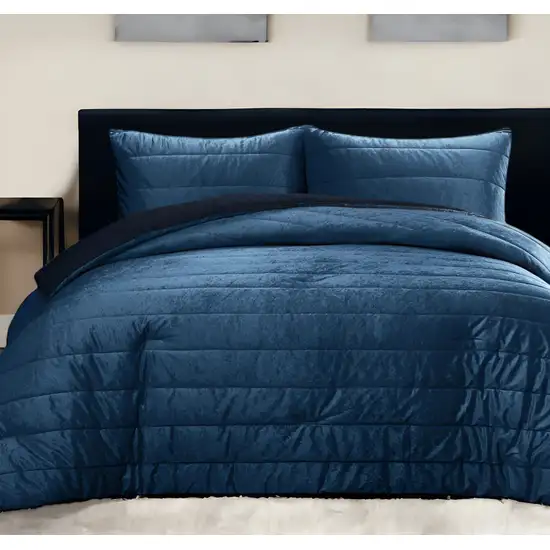Navy Blue Queen Polyester 180 Thread Count Washable Down Comforter Set Photo 1