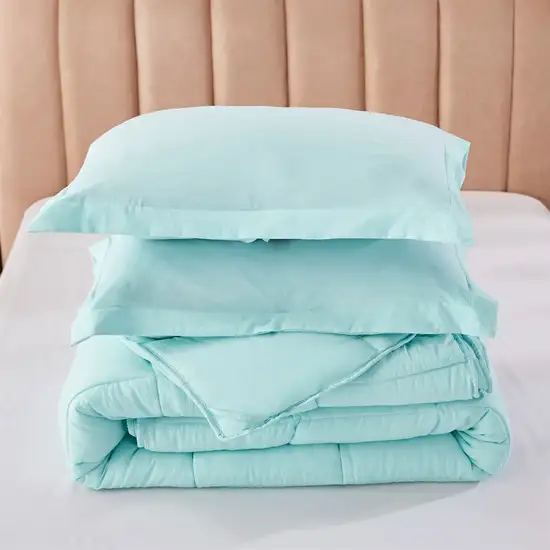 Queen Size Aqua 3 Piece Microfiber Reversible Comforter Set Photo 2