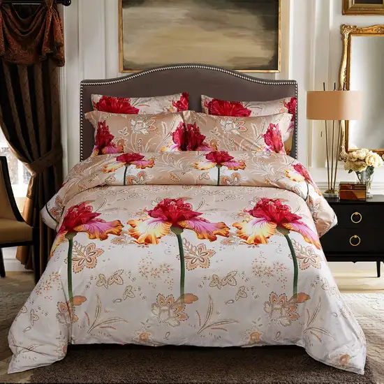 Queen Size Duvet Cover Set, 6 Piece Luxury Floral Bedding, Dolce Mela Orchid  DM722Q Photo 1