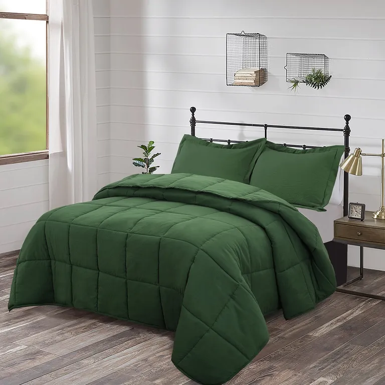 Queen Size Green 3 Piece Microfiber Reversible Comforter Set Photo 2