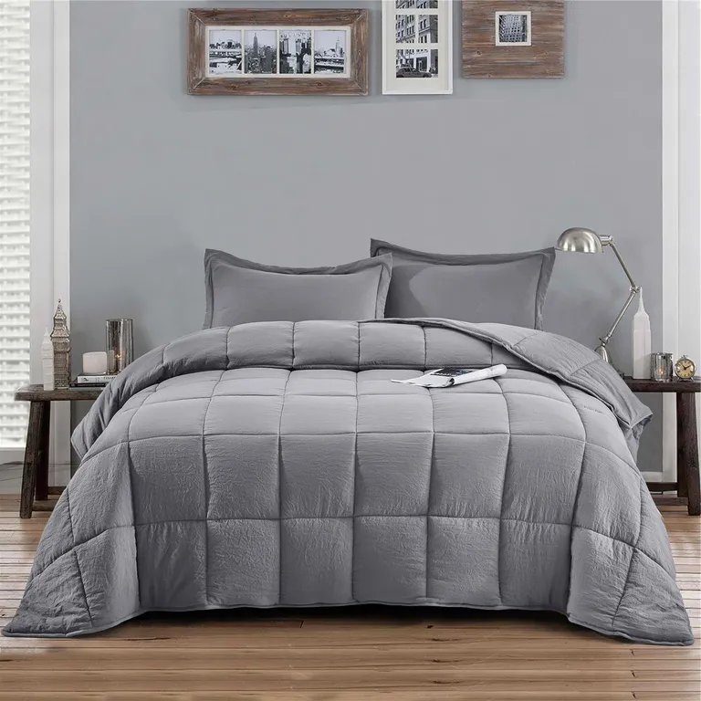 Queen Size Grey 3 Piece Microfiber Reversible Comforter Set Photo 1