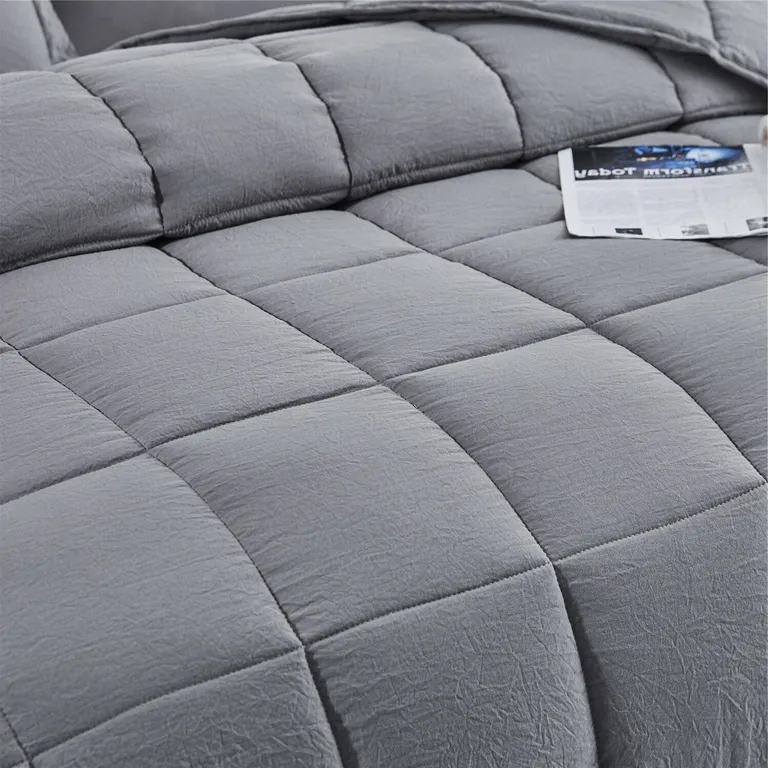 Queen Size Grey 3 Piece Microfiber Reversible Comforter Set Photo 3