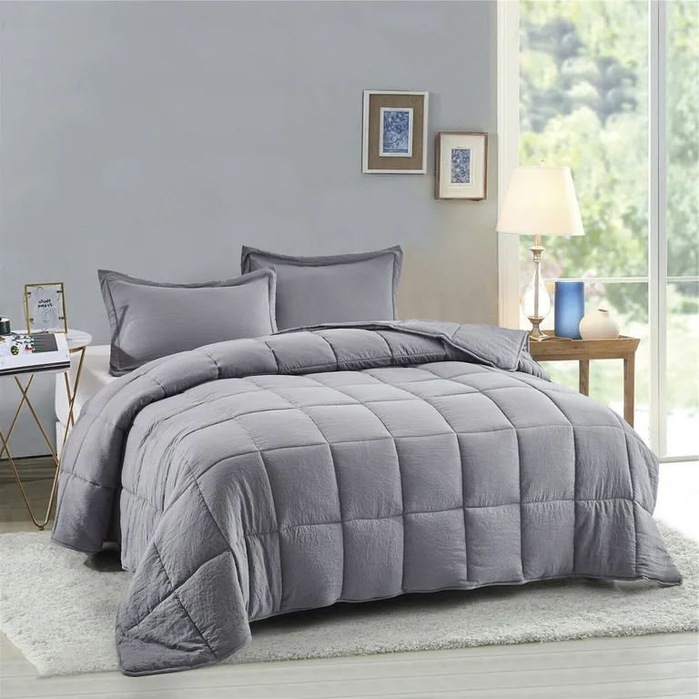 Queen Size Grey 3 Piece Microfiber Reversible Comforter Set Photo 2