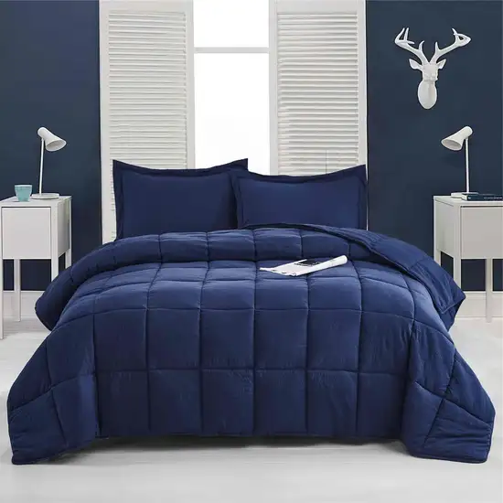 Queen Size Navy 3 Piece Microfiber Reversible Comforter Set Photo 1