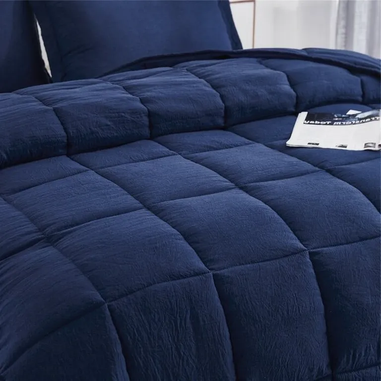 Queen Size Navy 3 Piece Microfiber Reversible Comforter Set Photo 3