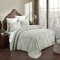 Photo of Queen Size 100-Percent Cotton Chenille 3-Piece Coverlet Bedspread Set in Sage