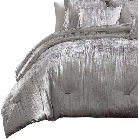 Queen Size 7 Piece Fabric Comforter Set with Crinkle Texture Photo 5
