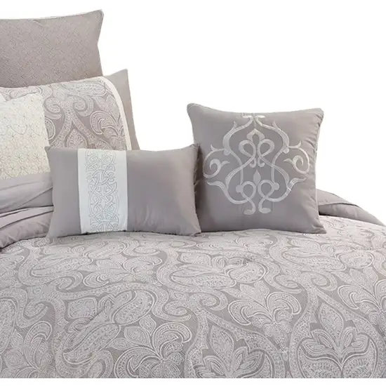 Queen Size 9 Piece Fabric Comforter Set with Medallion Prints Photo 2