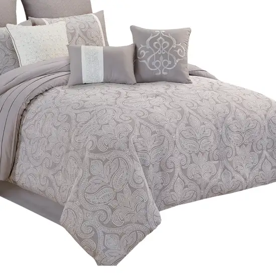 Queen Size 9 Piece Fabric Comforter Set with Medallion Prints Photo 4
