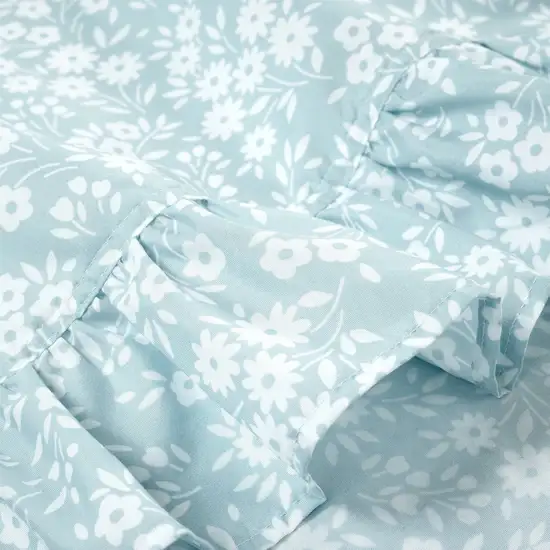 Queen Size Polyester Blue Ruffle Floral 6 Piece Sheet Set Photo 3