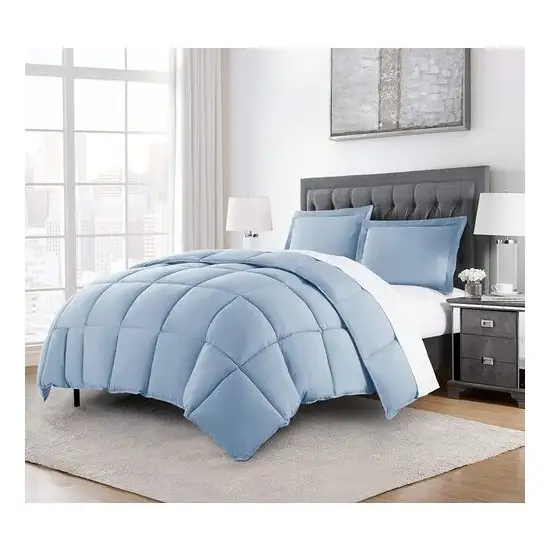 Queen Size Reversible Microfiber Down Alternative Comforter Set in Blue Photo 1