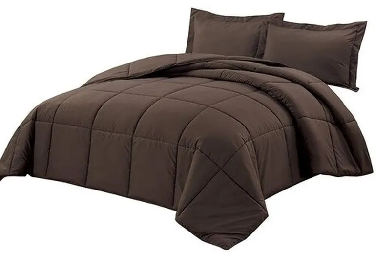 Queen Size Reversible Microfiber Down Alternative Comforter Set in Brown Photo 4