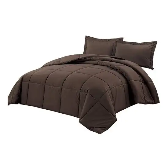 Queen Size Reversible Microfiber Down Alternative Comforter Set in Brown Photo 4