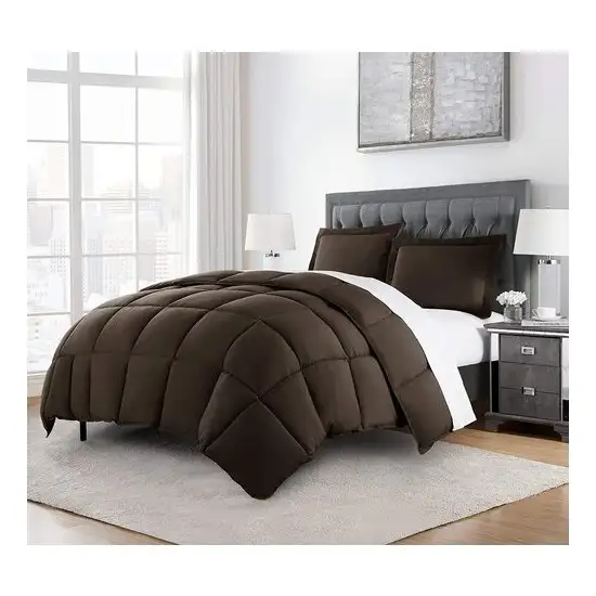 Queen Size Reversible Microfiber Down Alternative Comforter Set in Brown Photo 1