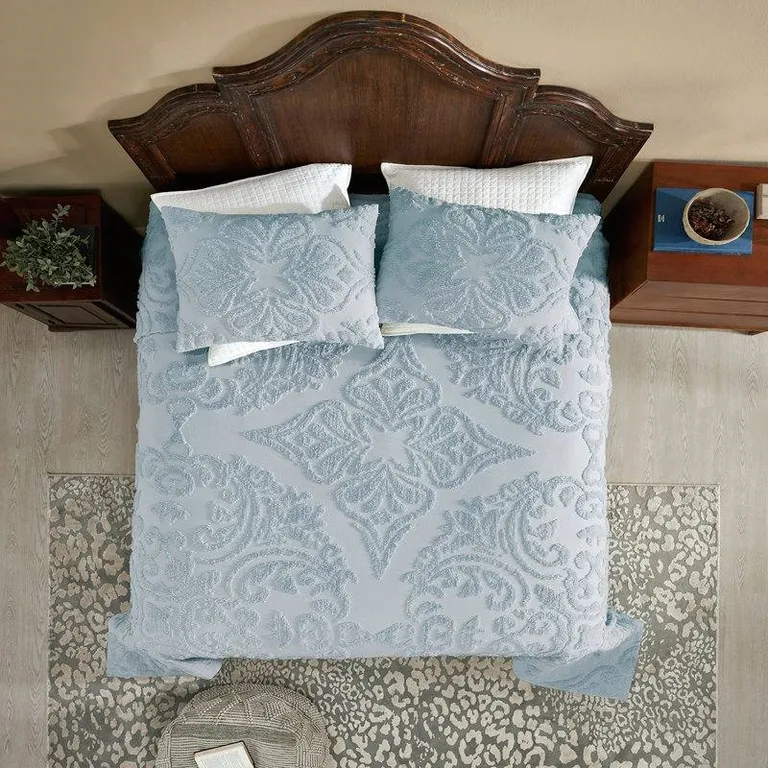 Queen size 100-Percent Cotton Chenille 3-Piece Coverlet Bedspread Set in Blue Photo 3