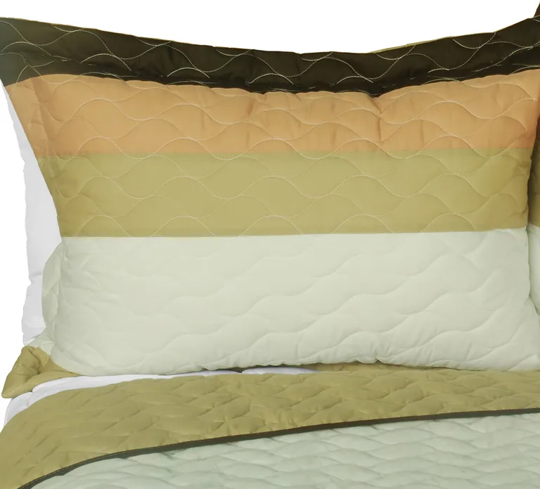 Quiet Moon - 3PC Vermicelli-Quilted Patchwork Quilt Set (Full/Queen Size) Photo 2