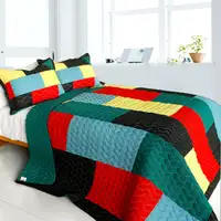 Photo of Rain Season - 3PC Vermicelli-Quilted Patchwork Quilt Set (Full/Queen Size)