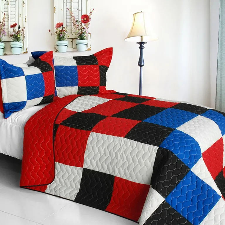 Rational Thinking - 3PC Vermicelli-Quilted Patchwork Quilt Set (Full/Queen Size) Photo 1