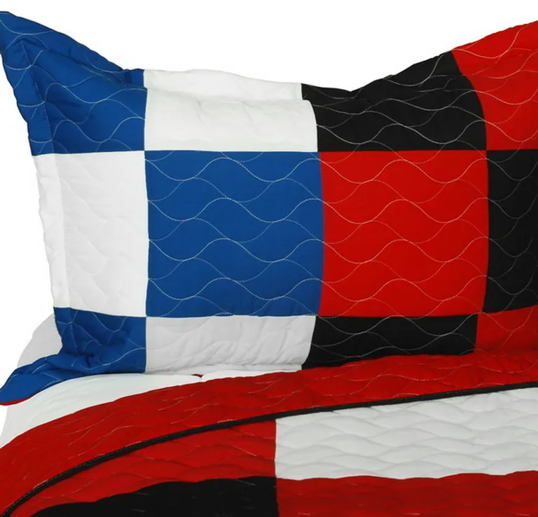 Rational Thinking - 3PC Vermicelli-Quilted Patchwork Quilt Set (Full/Queen Size) Photo 2