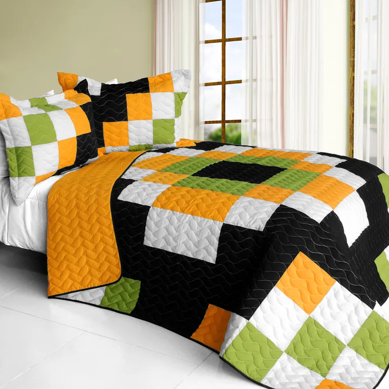 Ray of Light - 3PC Vermicelli - Quilted Patchwork Quilt Set (Full/Queen Size) Photo 1