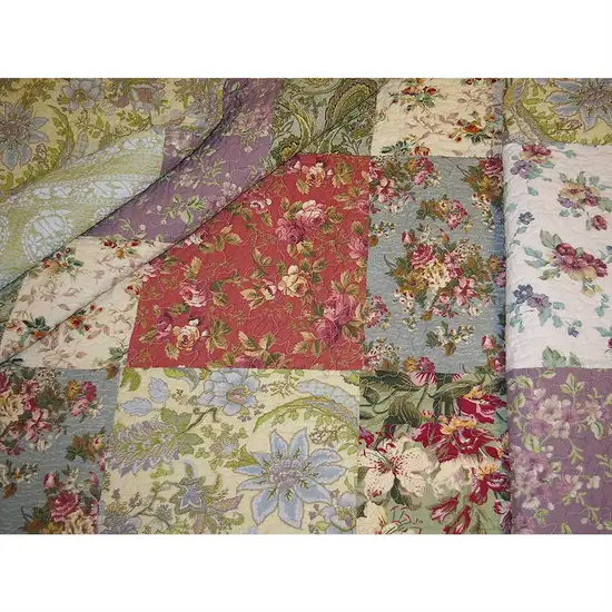 Red Green Blue Purple Yellow White 100-Percent Cotton Floral Patchwork Quilt Throw Blanket Photo 3