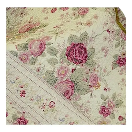 Red Pink Gold Ecru Floral Roses Quilt Throw Blanket in 100% Cotton Photo 3