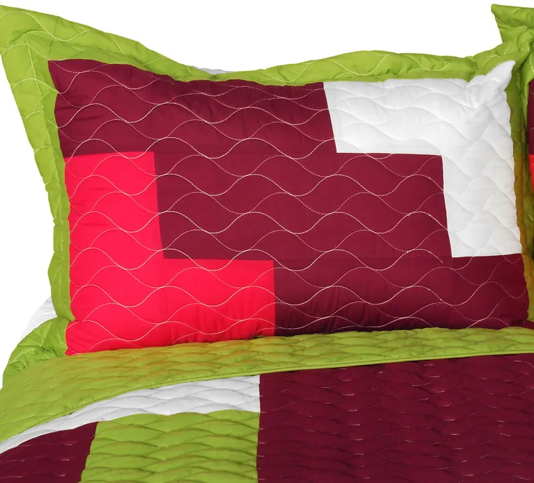 Renaissance - Vermicelli-Quilted Patchwork Plaid Quilt Set Full/Queen Photo 2