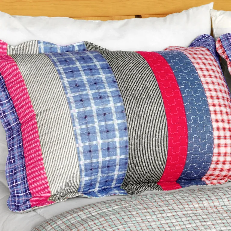 Retro Stripe - Cotton 3PC Vermicelli-Quilted Patchwork Quilt Set (Full/Queen Size) Photo 2