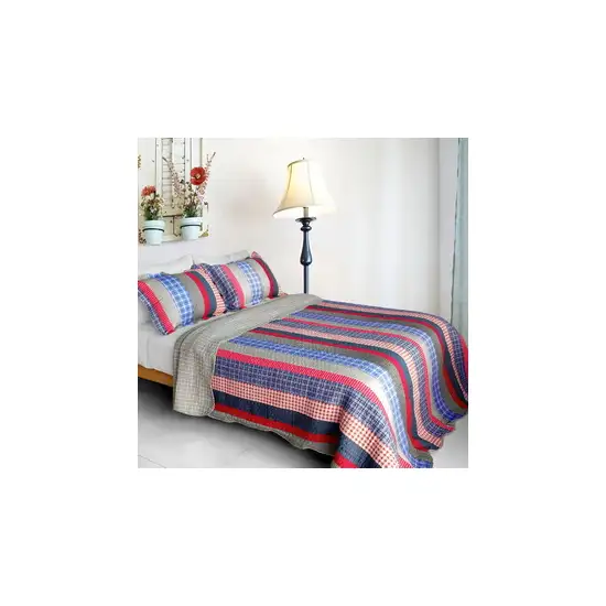 Retro Stripe -  Cotton 3PC Vermicelli-Quilted Patchwork Quilt Set (Full/Queen Size) Photo 2