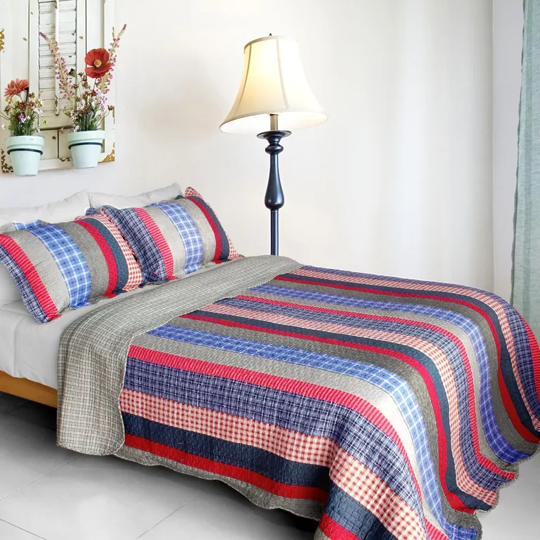 Retro Stripe - Cotton 3PC Vermicelli-Quilted Patchwork Quilt Set (Full/Queen Size) Photo 1