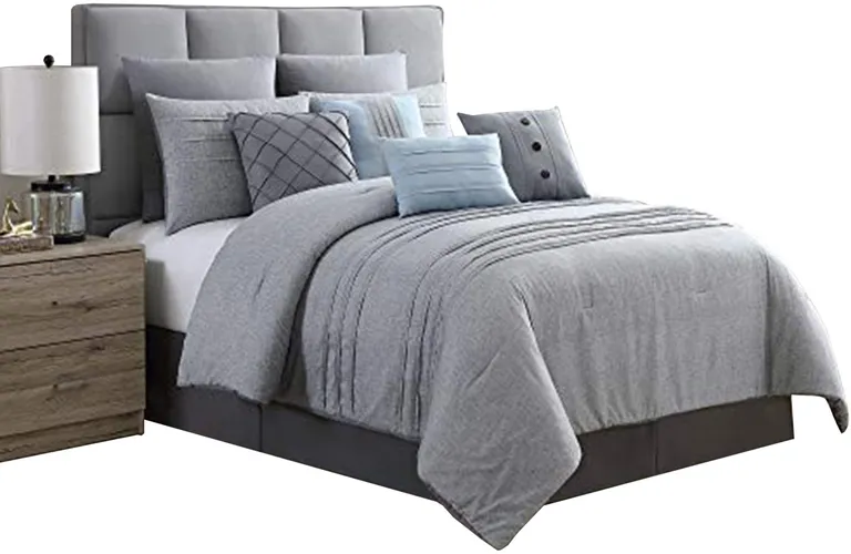 Rhodes Town Textured Print King Size Comforter Set with Pleats The Urban Port Photo 1