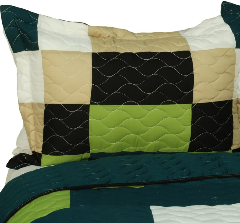 Rising Girl - Vermicelli-Quilted Patchwork Geometric Quilt Set Full/Queen Photo 2