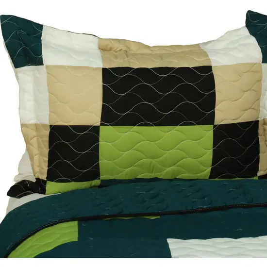 Rising Girl -  Vermicelli-Quilted Patchwork Geometric Quilt Set Full/Queen Photo 2