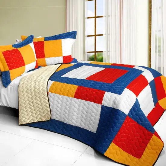 Rock Paper Scissors -  3PC Vermicelli - Quilted Patchwork Quilt Set (Full/Queen Size) Photo 1