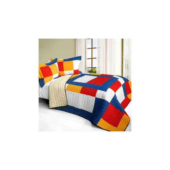 Rock Paper Scissors -  3PC Vermicelli - Quilted Patchwork Quilt Set (Full/Queen Size) Photo 2