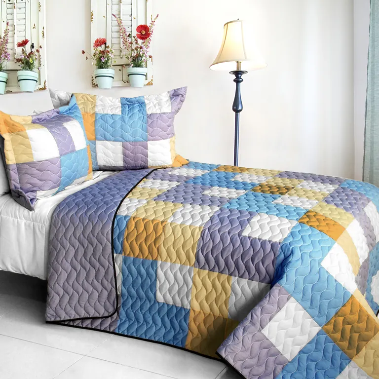 Romantic Macaron - 3PC Vermicelli - Quilted Patchwork Quilt Set (Full/Queen Size) Photo 1
