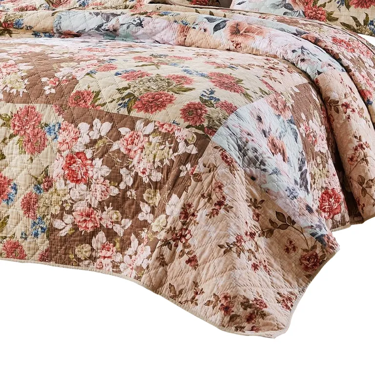 Rome 3 Piece Microfiber Reversible Floral Print Queen Quilt Set Photo 3