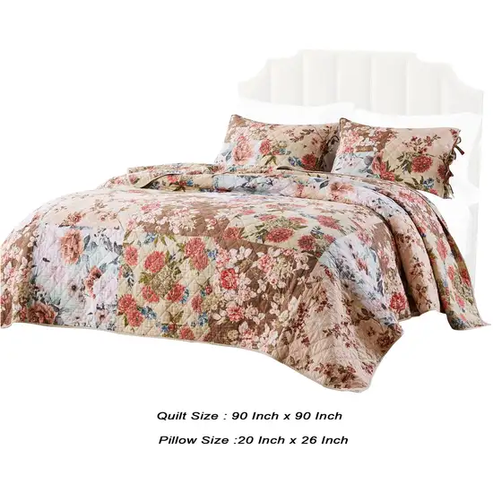 Rome 3 Piece Microfiber Reversible Floral Print Queen Quilt Set Photo 5