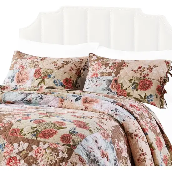 Rome 3 Piece Microfiber Reversible Floral Print Queen Quilt Set Photo 4