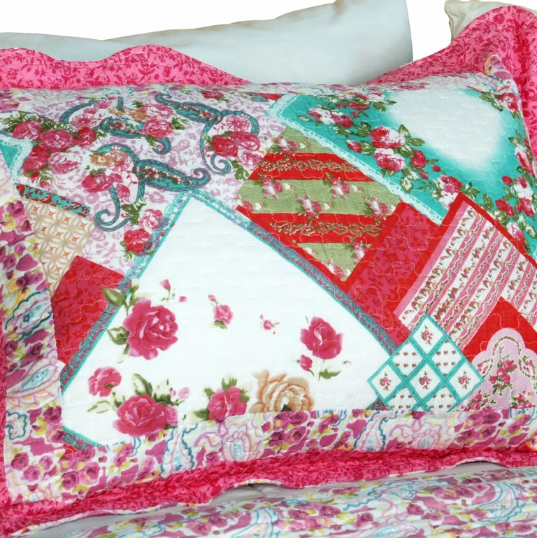 Rose Garden - Cotton 3PC Vermicelli-Quilted Patchwork Quilt Set (Full/Queen Size) Photo 2