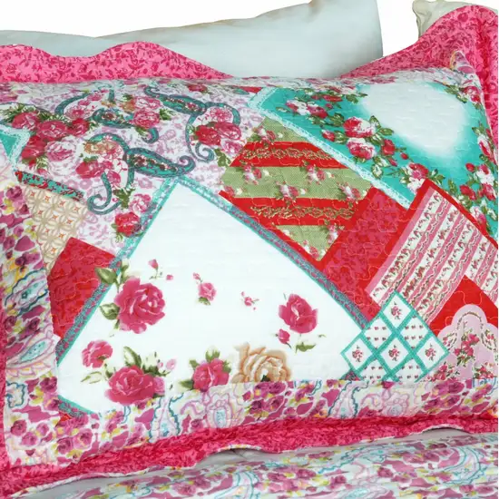 Rose Garden -  Cotton 3PC Vermicelli-Quilted Patchwork Quilt Set (Full/Queen Size) Photo 3